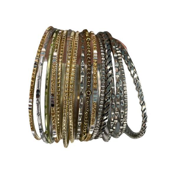 Vintage Y2K Bangle Bracelets Set of 20 Gold Silver Tone Metal Retro - Picture 4 of 4